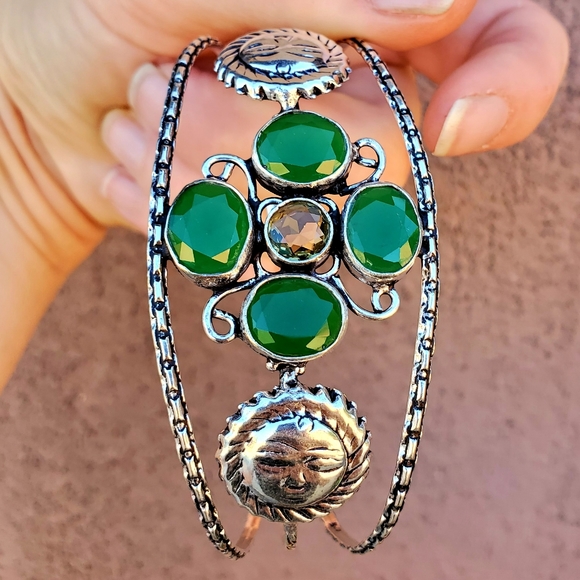 New Emerald & Citrine 925 Silver Sun Cuff Bracelet. - Picture 12 of 15